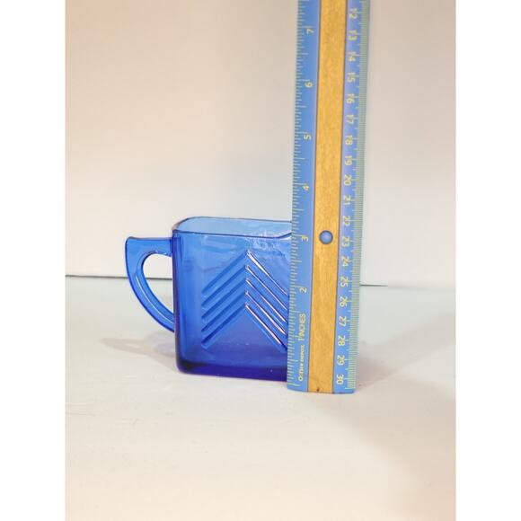 Vintage Cobalt Blue Glass Creamer / Hazel Atlas / Chevron - Picture 4 of 5